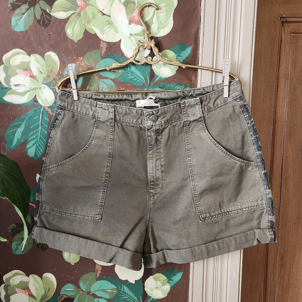 Odd Molly Olive Utility Cotton Shorts with Rolled Hem